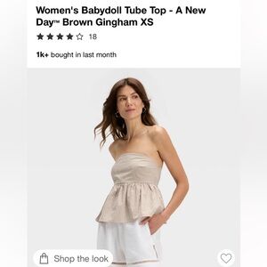 NWT A New Day Babydoll Tube Top in Brown Gingham